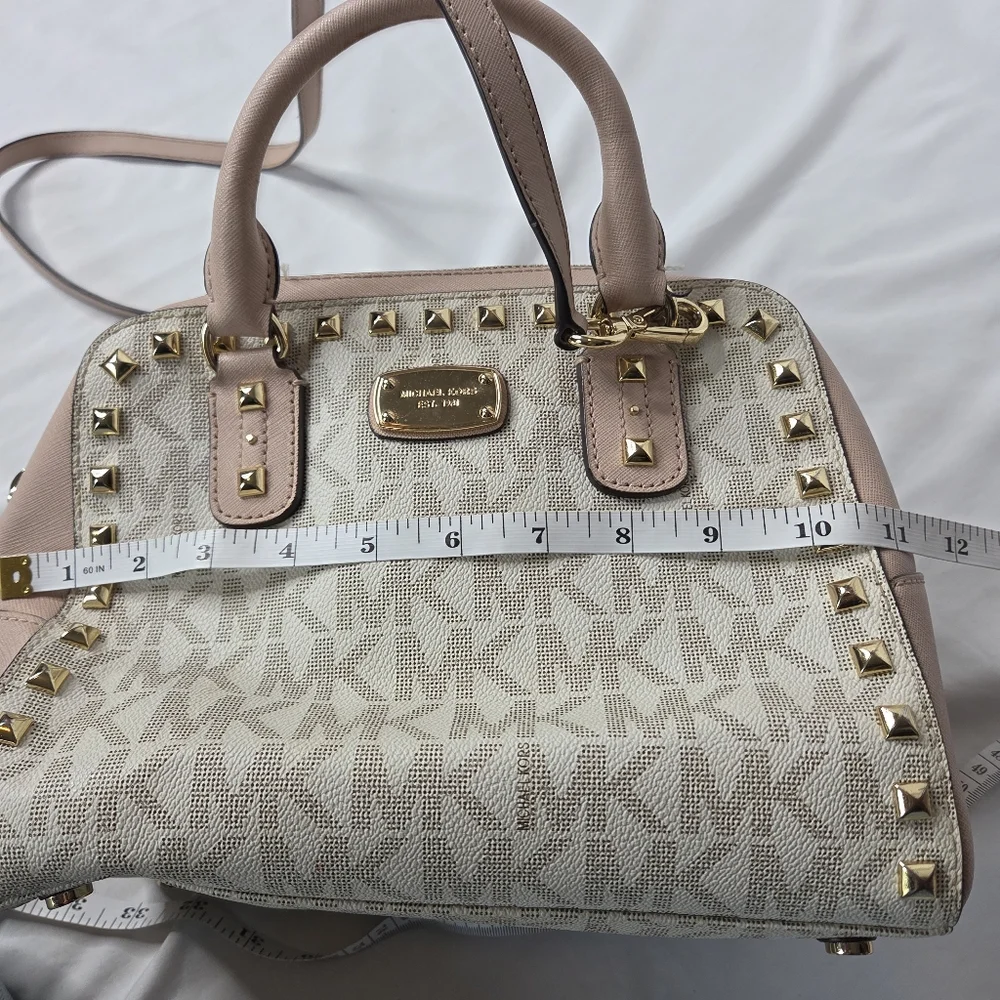 Michael Kors Pink and Gold Studded Bowling Satchel Crossbody